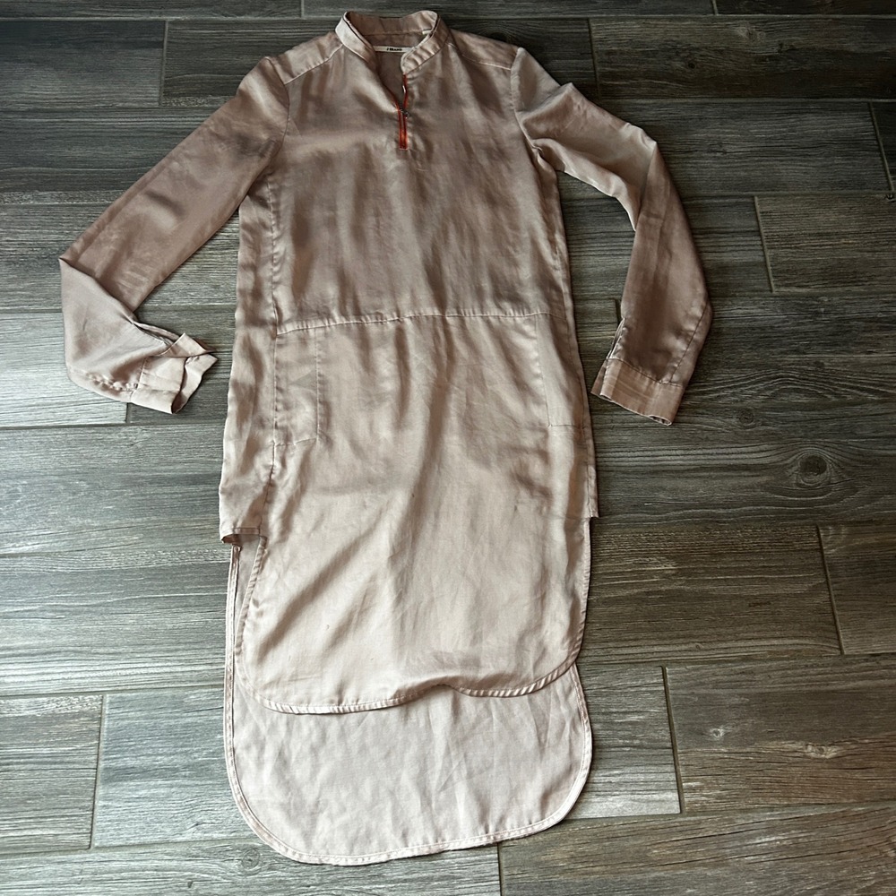J Brand Long Sleeve Mandarin Collar Zip Front Silky‎ Shirt Tunic Womens Size 2